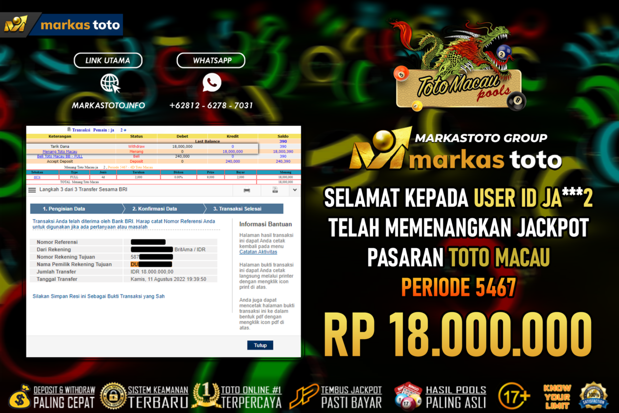 BUKTI PEMBAYARAN MEMBER JP TOGEL TOTO MACAU DI MARKASTOTO USER ID JA2