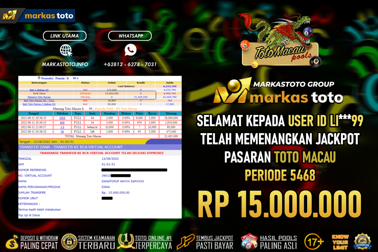 BUKTI PEMBAYARAN MEMBER JP TOGEL TOTO MACAU DI MARKASTOTO USER ID LI99