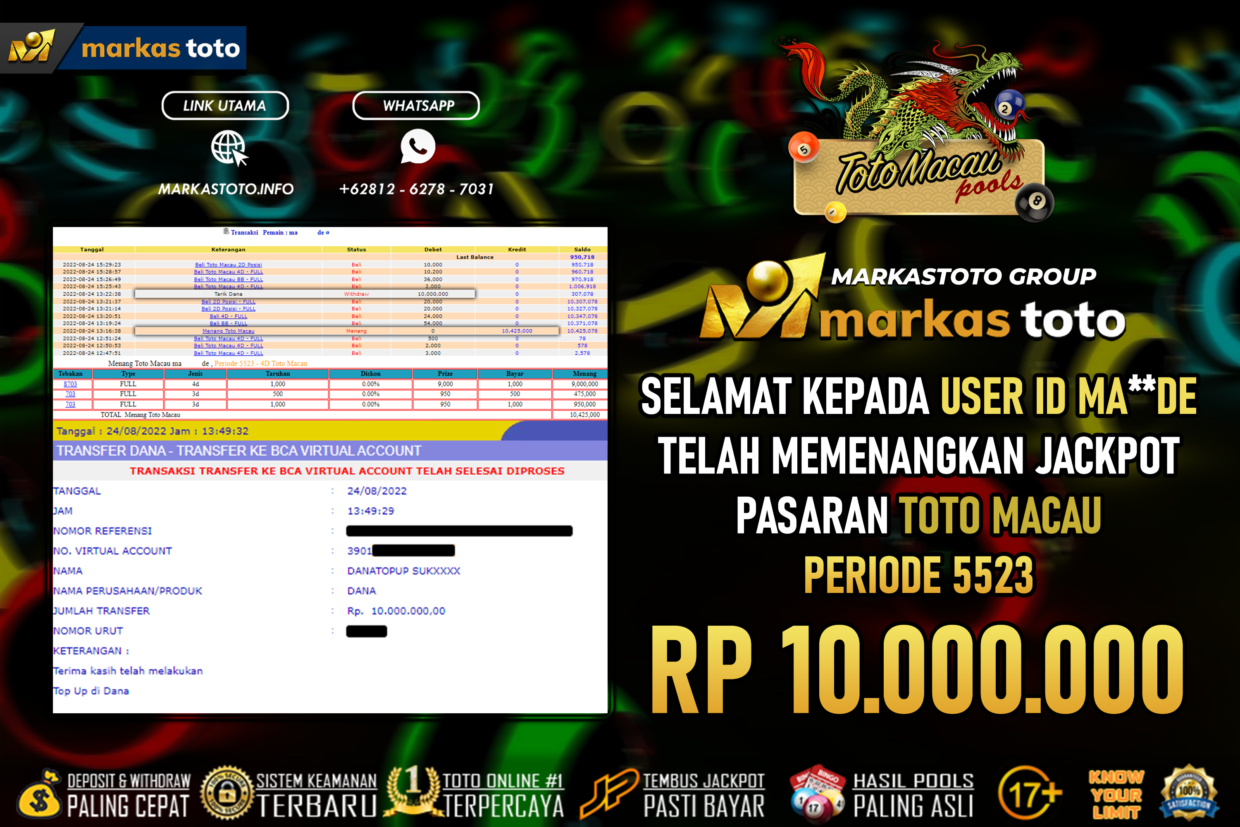 BUKTI PEMBAYARAN MEMBER JP TOGEL TOTO MACAU DI MARKASTOTO USER ID MADE