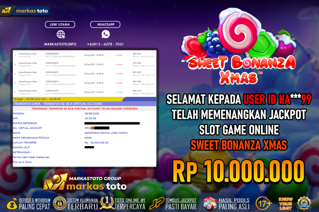 BUKTI PEMBAYARAN MEMBER SLOT PRAGMATIC SWEET BONANZA XMAS DI MARKASTOTO USER ID HA99