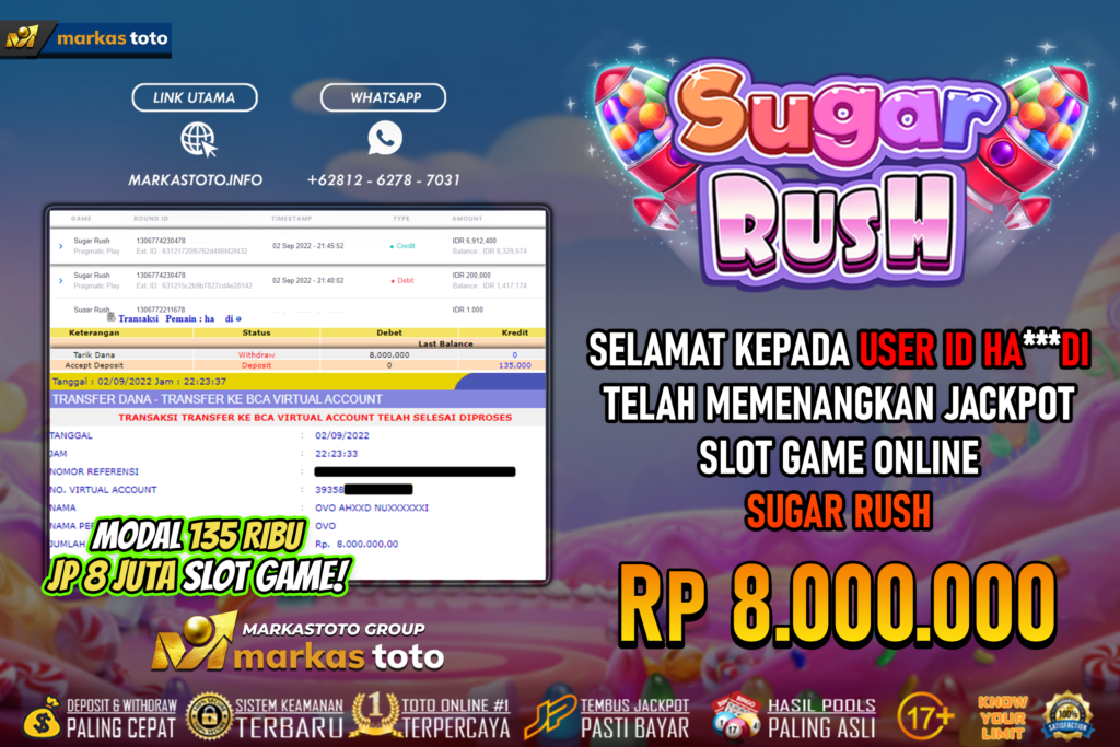 BUKTI PEMBAYARAN MEMBER JP SLOT PRAGMATIC SUGAR RUSH DI MARKASTOTO USER ID HADI