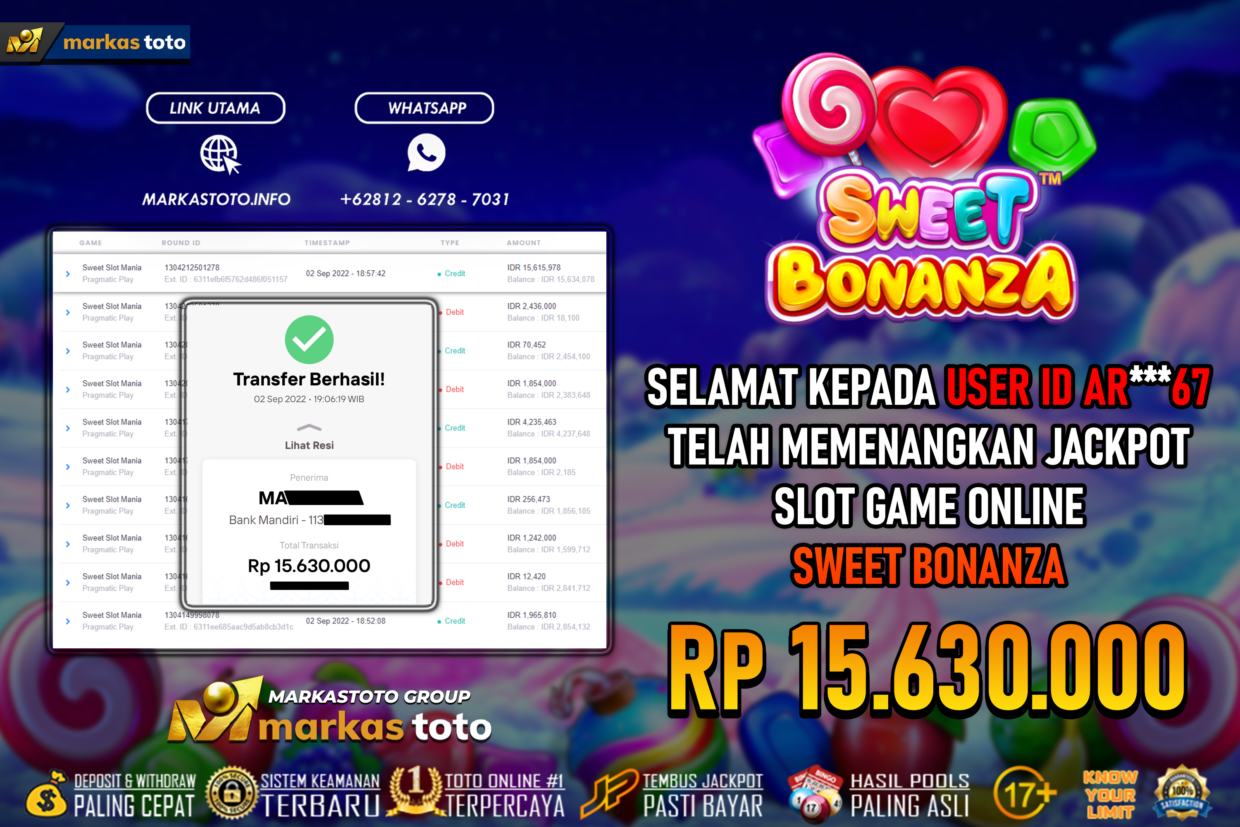 BUKTI PEMBAYARAN MEMBER JP SLOT PRAGMATIC SWEET BONANZA DI MARKASTOTO USER ID AR67