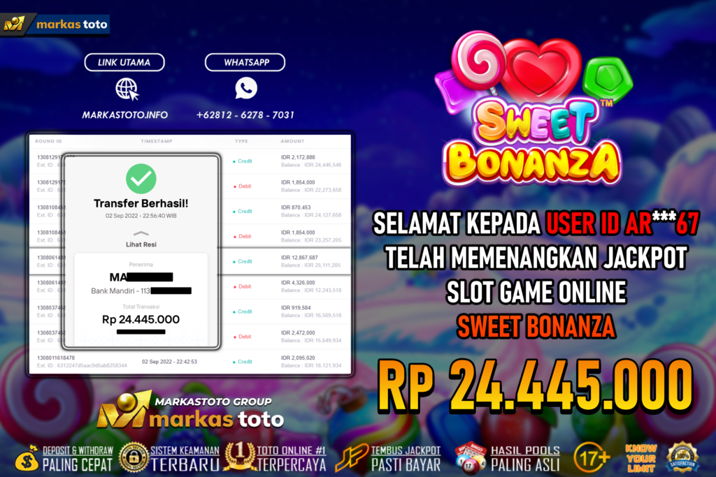 BUKTI PEMBAYARAN MEMBER JP SLOT PRAGMATIC SWEET BONANZA DI MARKASTOTO USER ID AR67