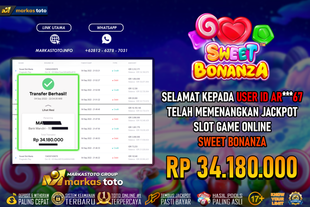 BUKTI PEMBAYARAN MEMBER JP SLOT PRAGMATIC SWEET BONANZA DI MARKASTOTO USER ID AR67