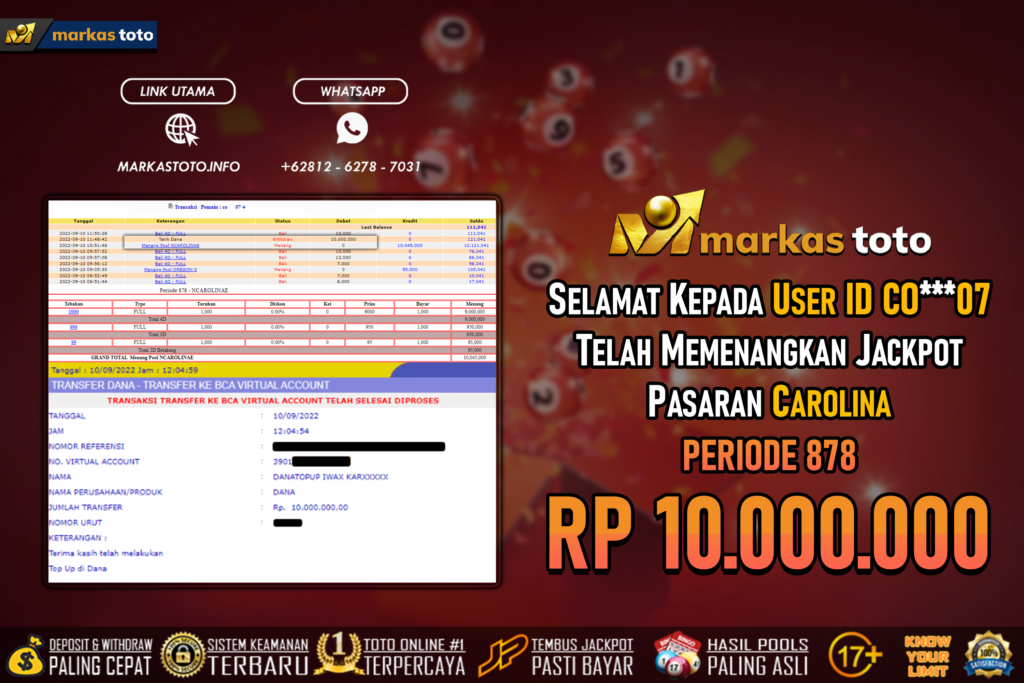 BUKTI PEMBAYARAN MEMBER JP TOGEL WLA CALIFORNIA DI MARKASTOTO USER ID CO07