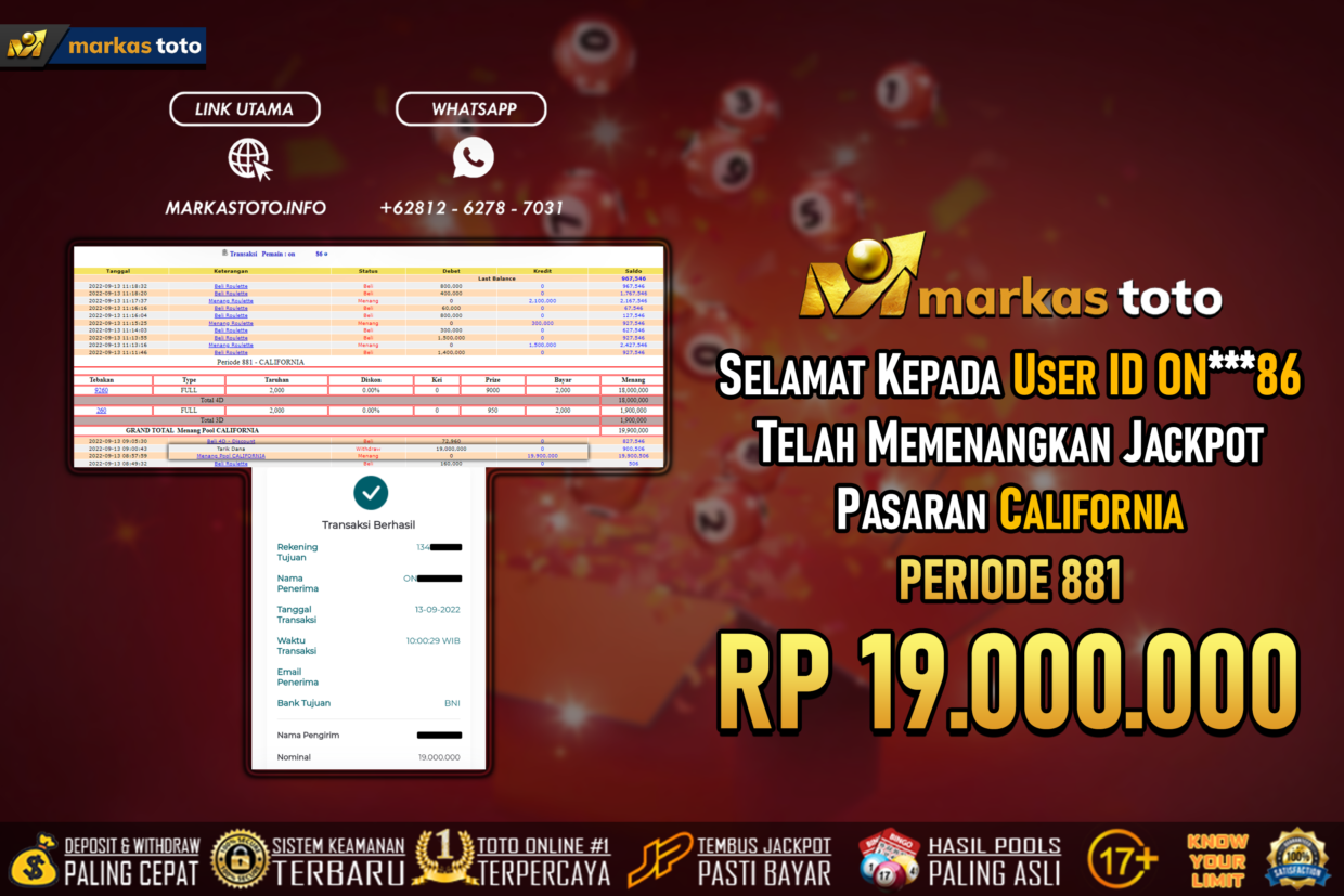 BUKTI PEMBAYARAN MEMBER JP TOGEL WLA CALIFORNIA DI MARKASTOTO USER ID ON86