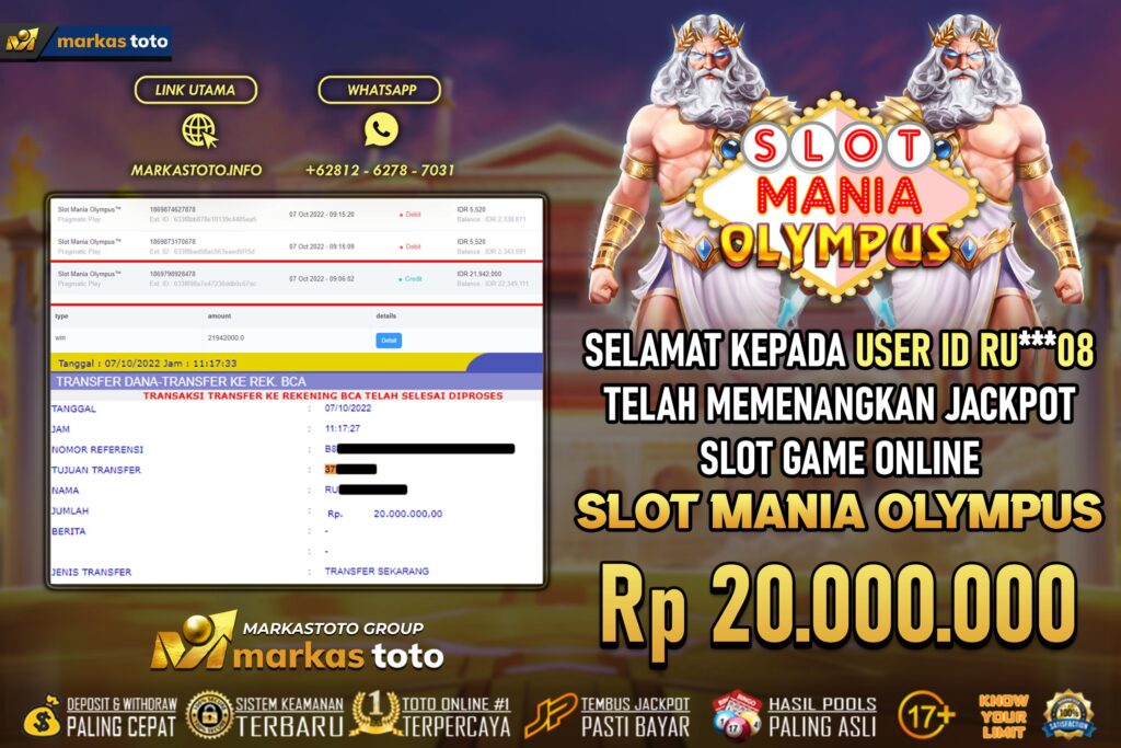 BUKTI PEMBAYARAN MEMBER JP SLOT PRAGMATIC SLOT MANIA OLYMPUS DI MARKASTOTO USER ID RU08