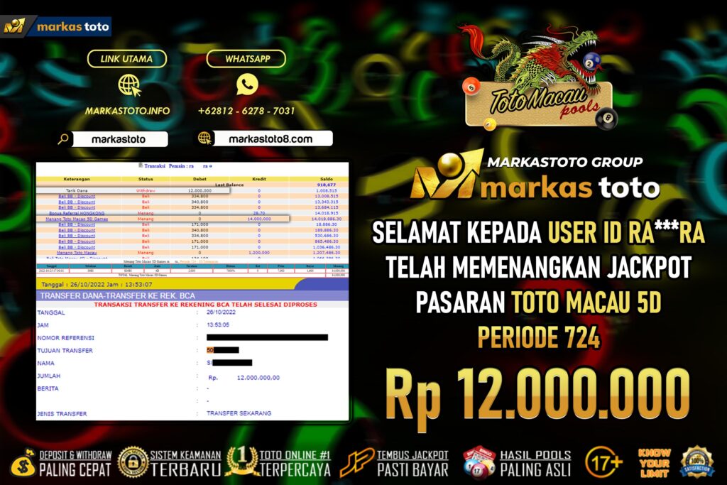 BUKTI PEMBAYARAN MEMBER JP TOGEL TOTO MACAU 5D DI MARKASTOTO USER ID RARA