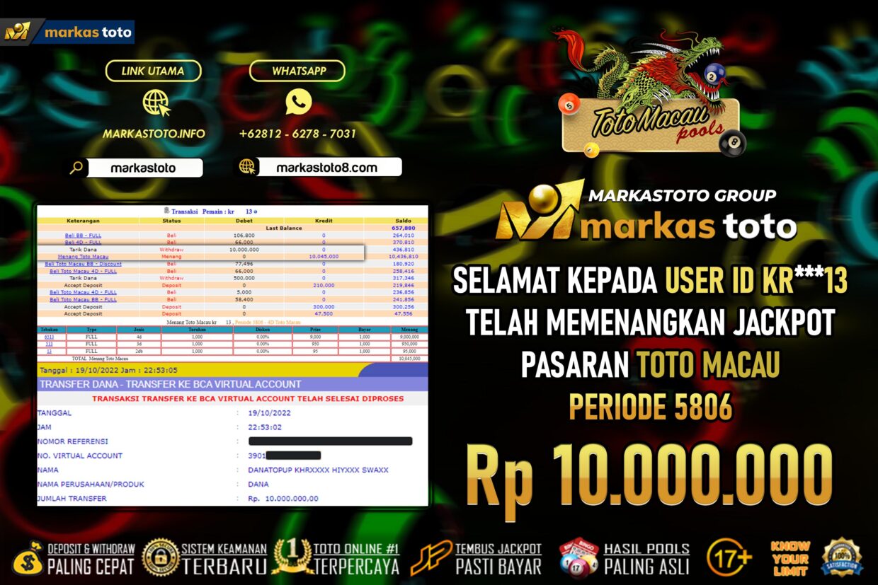 BUKTI PEMBAYARAN MEMBER JP TOGEL TOTO MACAU DI MARKASTOTO USER ID KR13