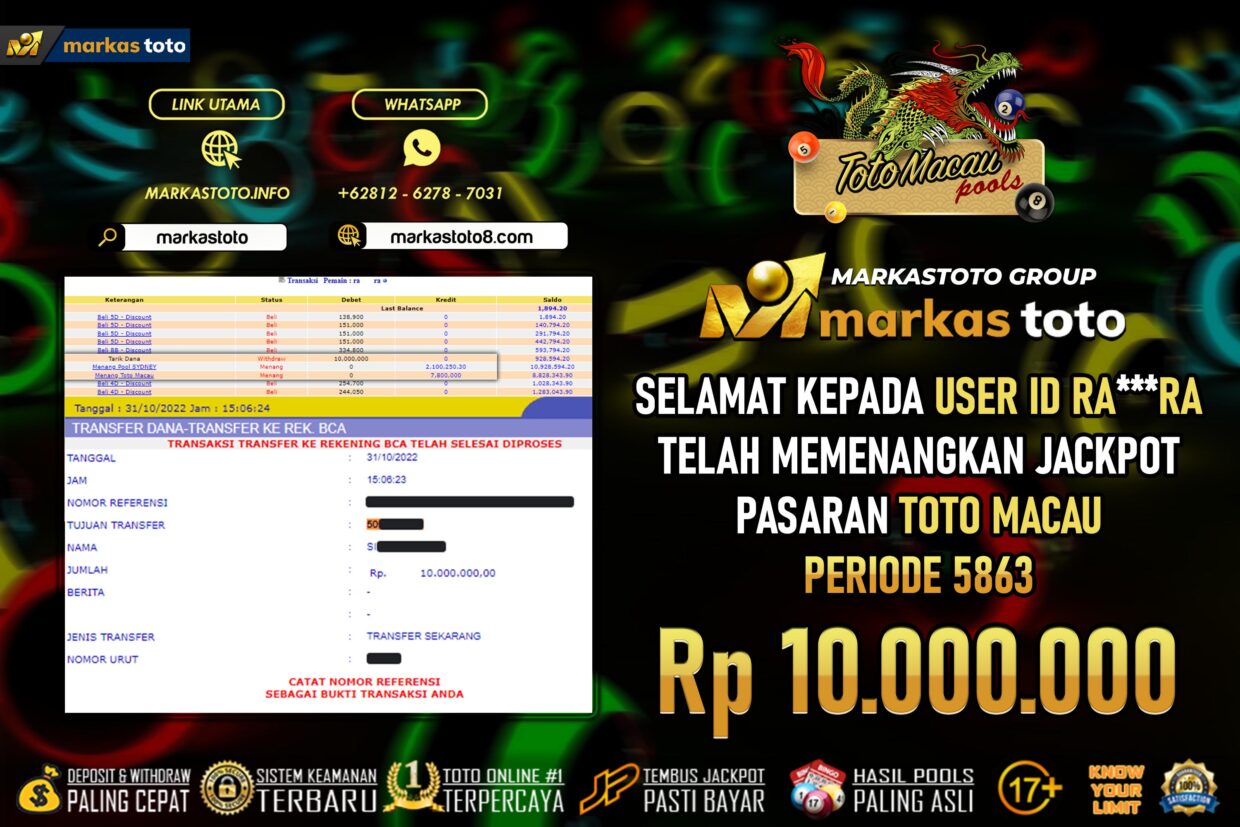 BUKTI PEMBAYARAN MEMBER JP TOGEL TOTO MACAU DI MARKASTOTO USER ID RARA