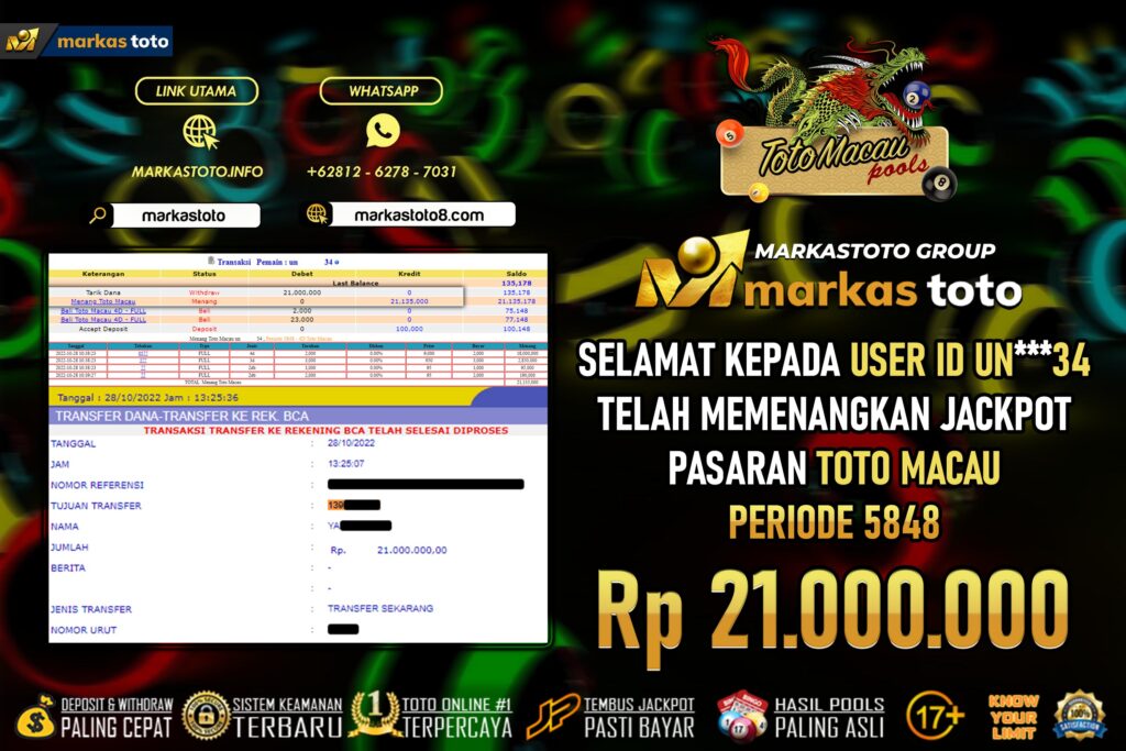 BUKTI PEMBAYARAN MEMBER JP TOGEL TOTO MACAU DI MARKASTOTO USER ID UN34