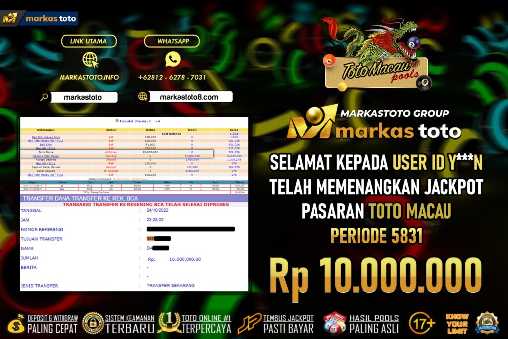 BUKTI PEMBAYARAN MEMBER JP TOGEL TOTO MACAU DI MARKASTOTO USER ID YN