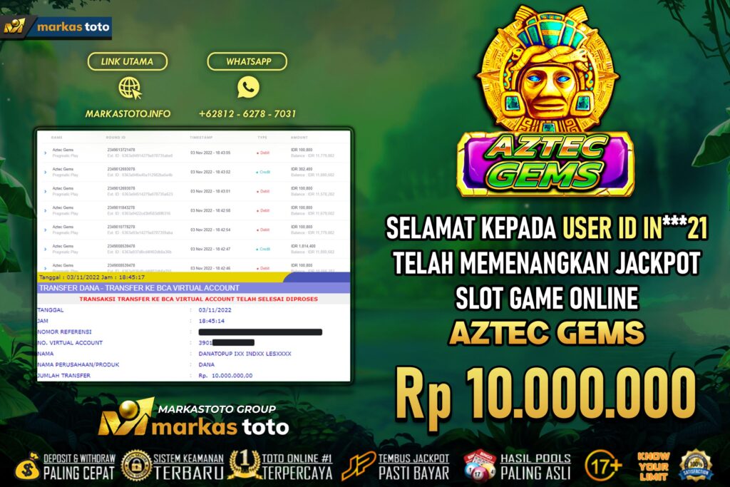 BUKTI PEMBAYARAN MEMBER JP SLOT PRAGMATIC AZTEC GEMS DI MARKASTOTO USER ID IN21