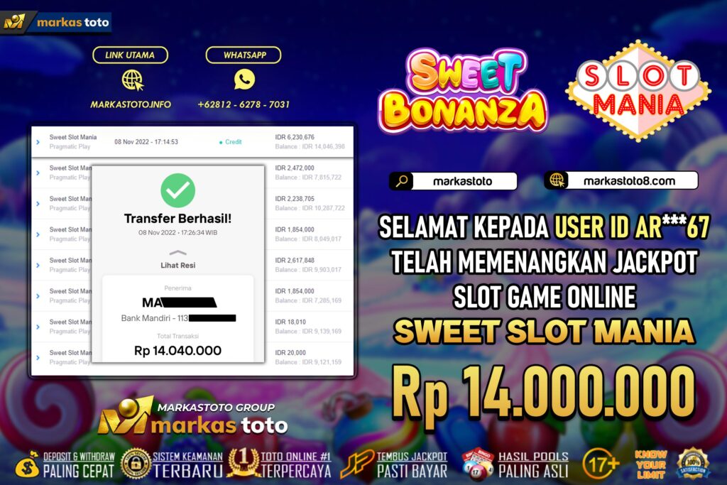 BUKTI PEMBAYARAN MEMBER JP SLOT PRAGMATIC SWEET BONANZA DI MARKASTOTO USER ID AR67