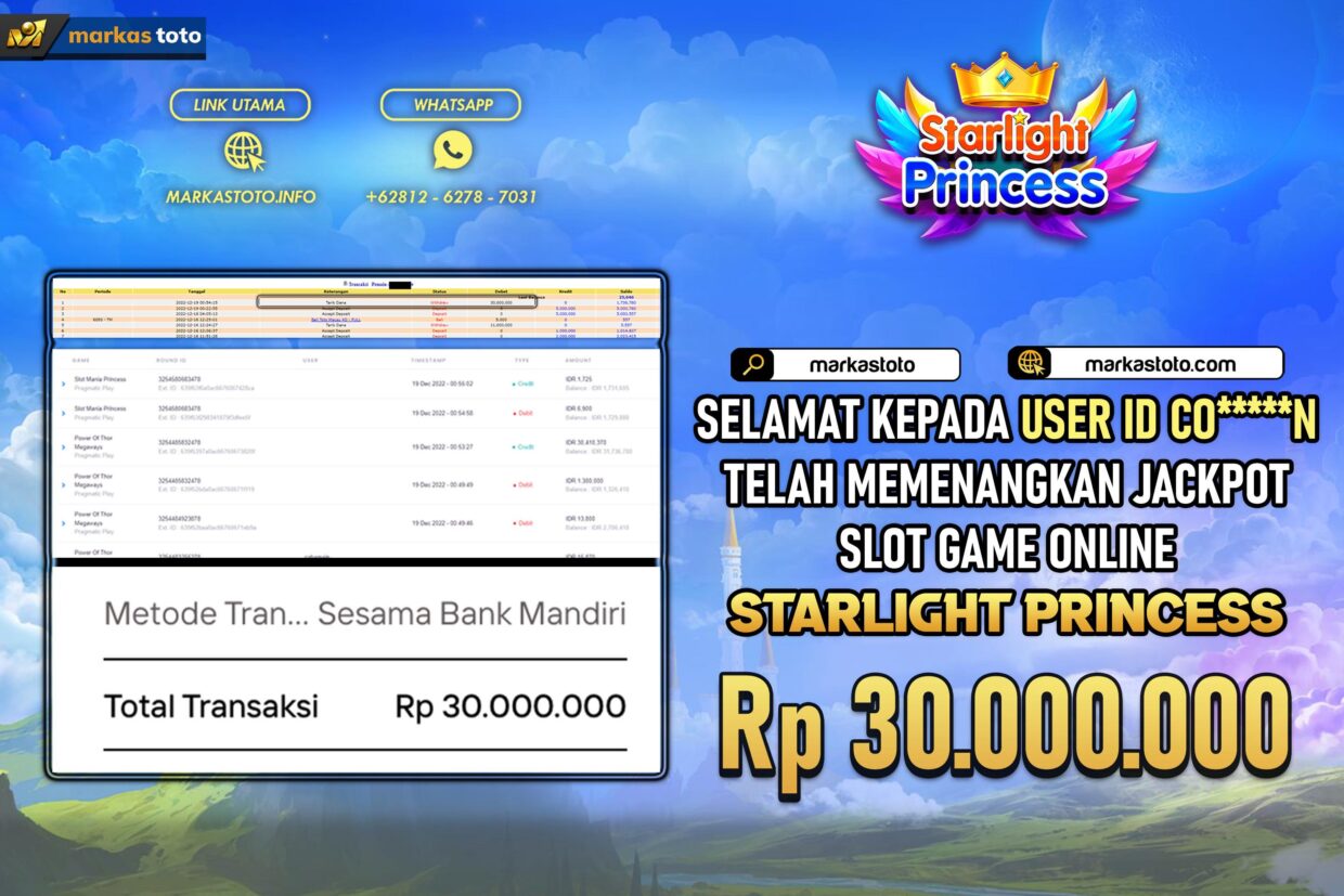 BUKTI PEMBAYARAN MEMBER JP SLOT PRAGMATIC STARLIGHT PRINCESS DI MARKASTOTO USER ID CON