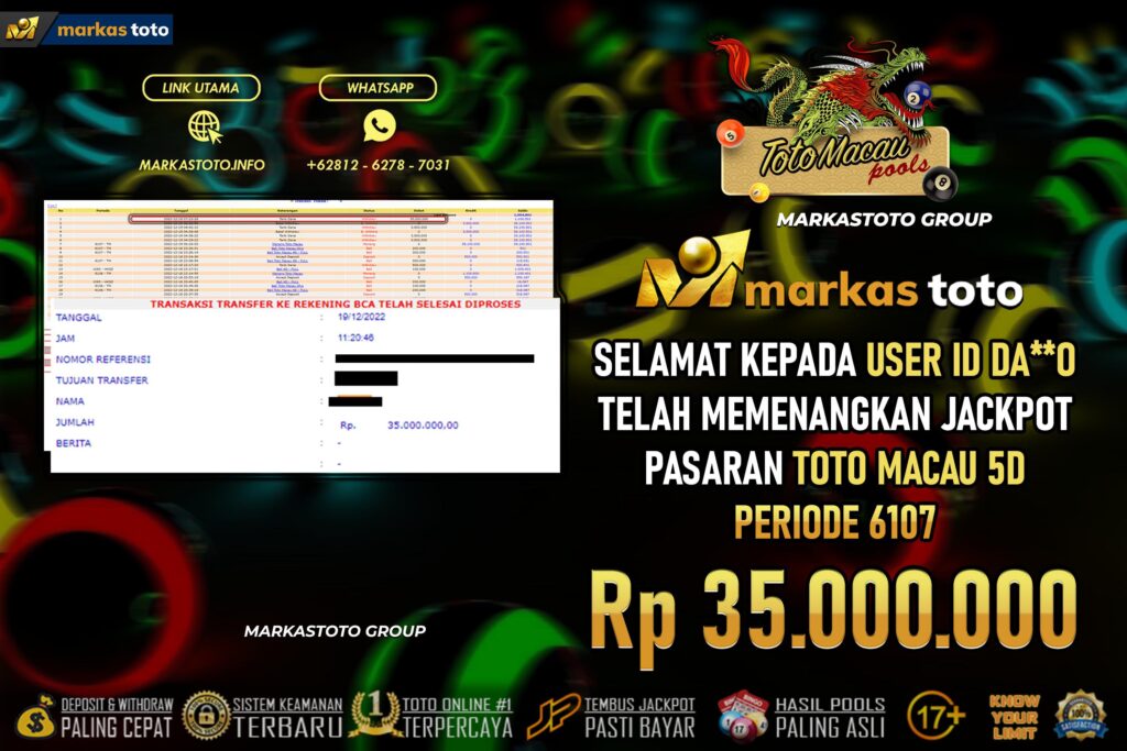 BUKTI PEMBAYARAN MEMBER JP TOGEL TOTO MACAU DI MARKASTOTO USER ID DA0