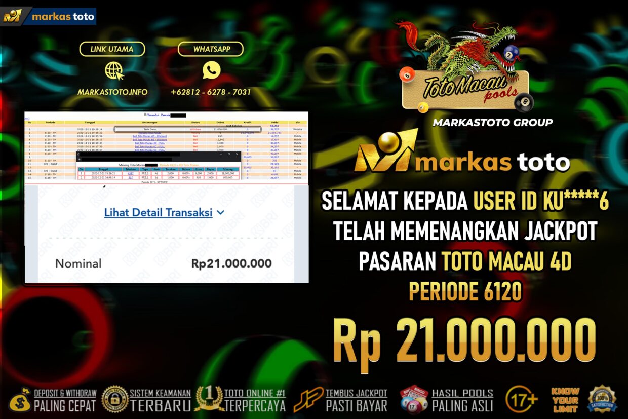 BUKTI PEMBAYARAN MEMBER JP TOGEL TOTO MACAU DI MARKASTOTO USER ID KU6