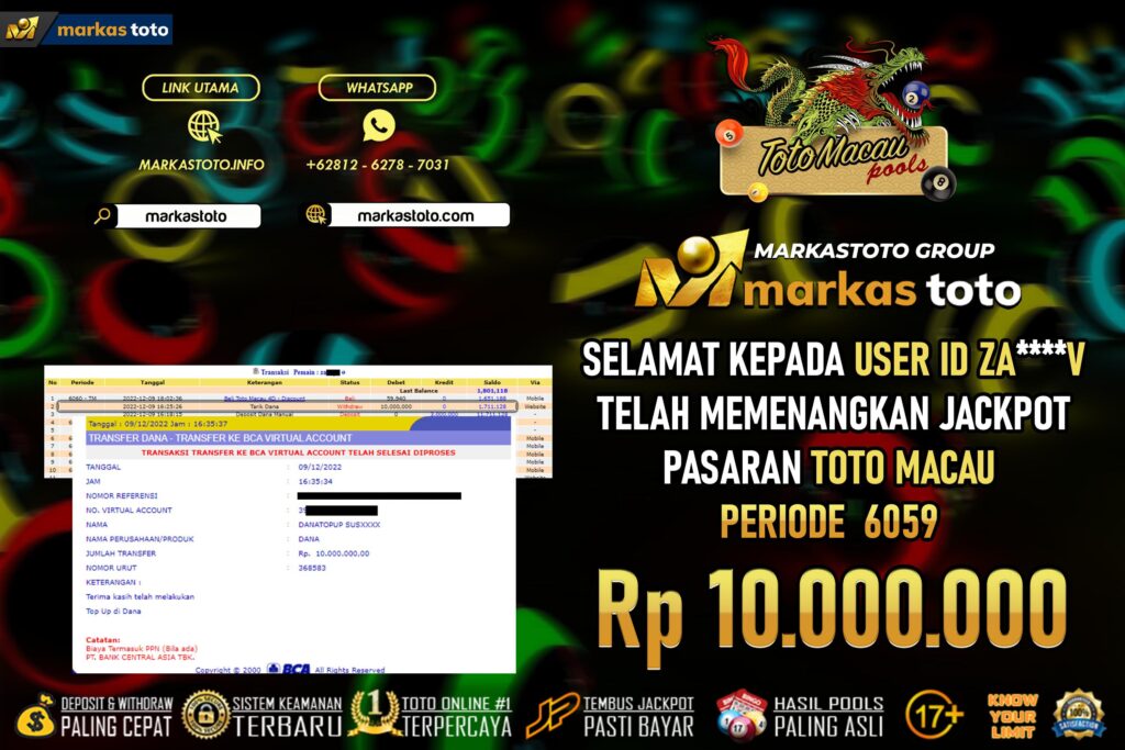 BUKTI PEMBAYARAN MEMBER JP TOGEL TOTO MACAU DI MARKASTOTO USER ID ZAV