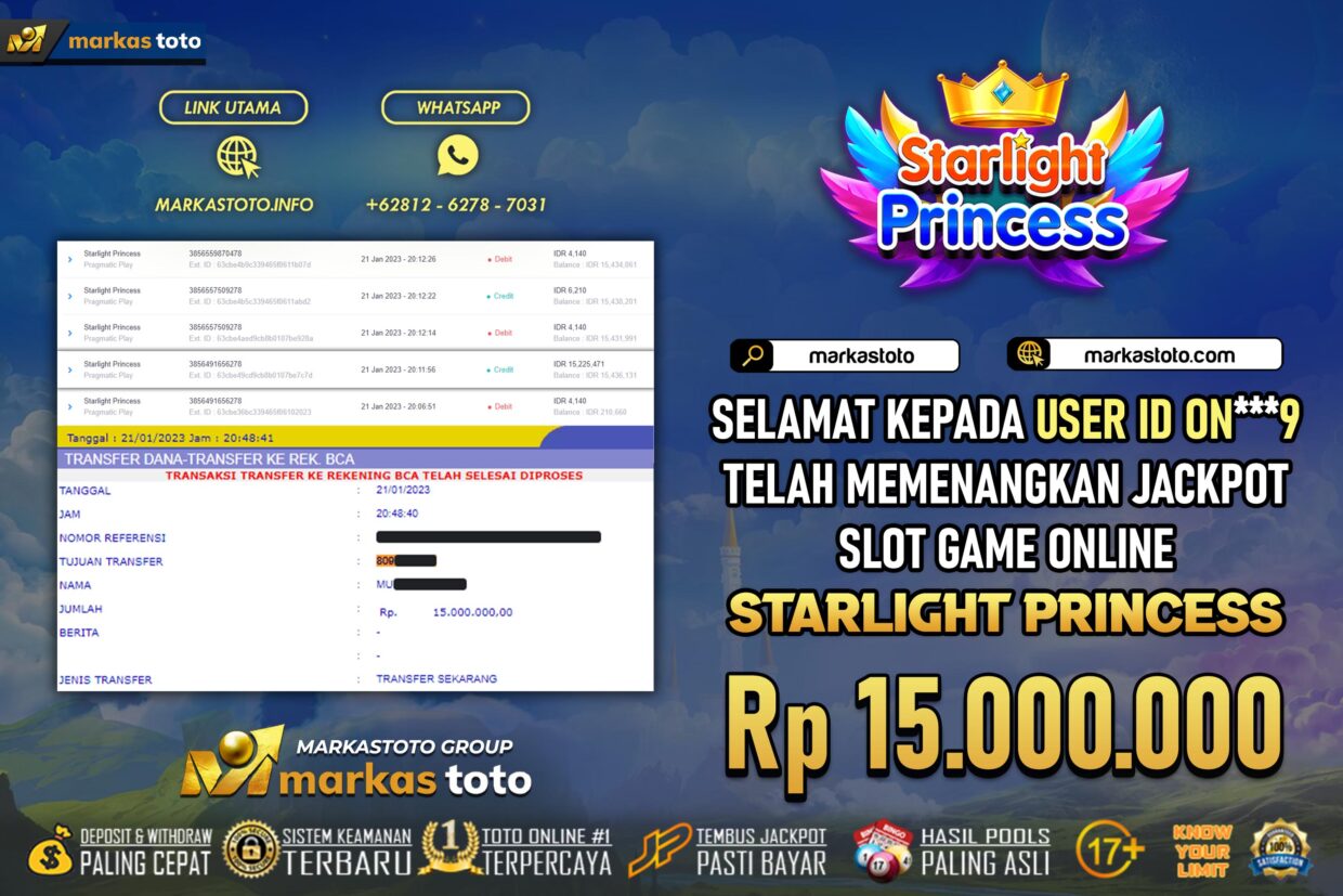 BUKTI PEMBAYARAN MEMBER JP SLOT PRAGMATIC STARLIGHT PRINCESS DI MARKASTOTO USER ID ON9