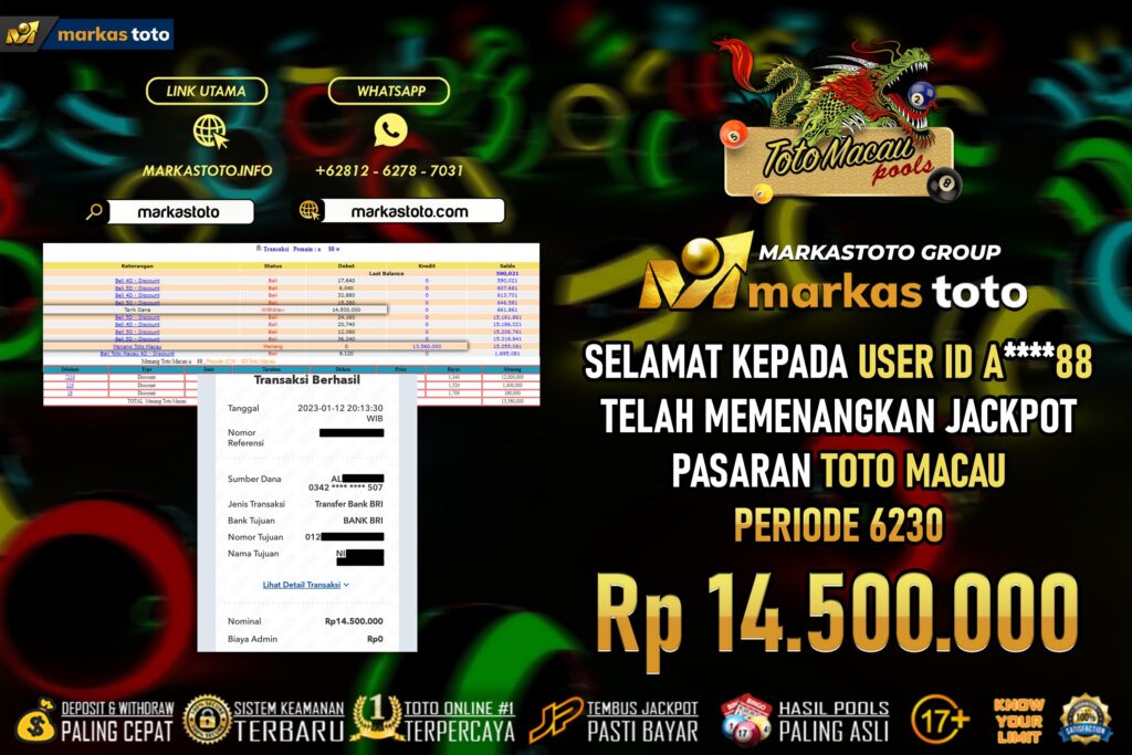 BUKTI PEMBAYARAN MEMBER JP TOGEL TOTO MACAU DI MARKASTOTO USER ID A88