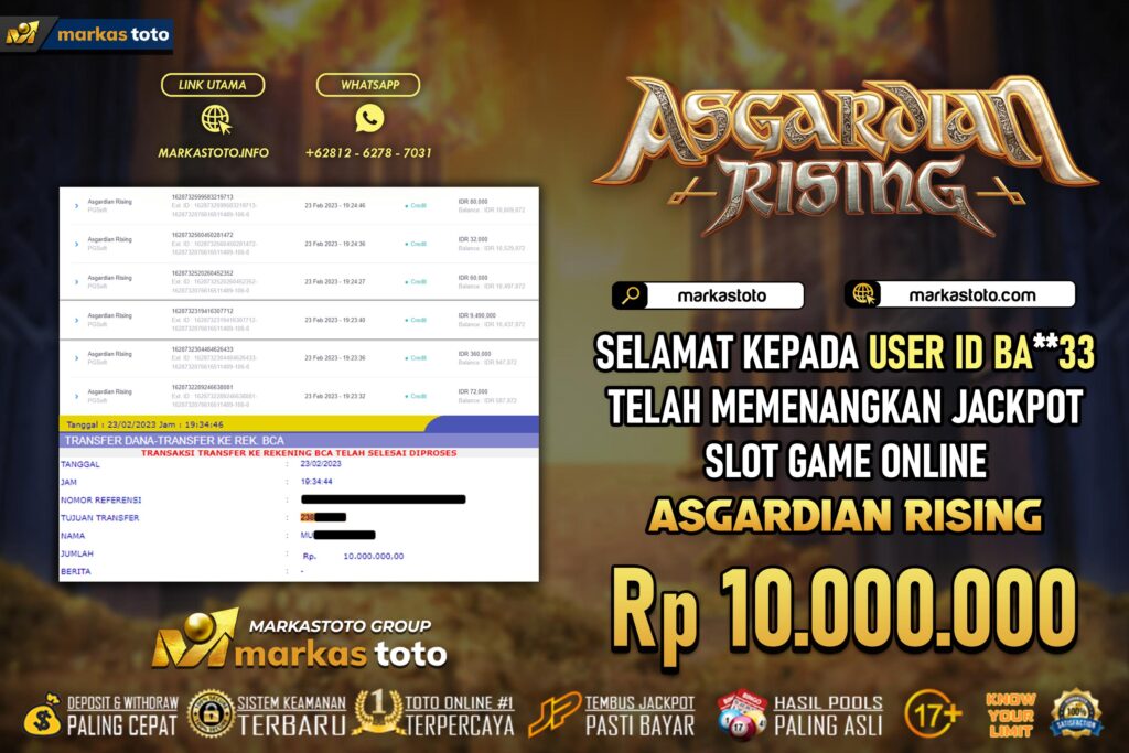 BUKTI PEMBAYARAN MEMBER JP SLOT PG SOFT ASGARDIAN RISING DI MARKASTOTO USER ID BA33