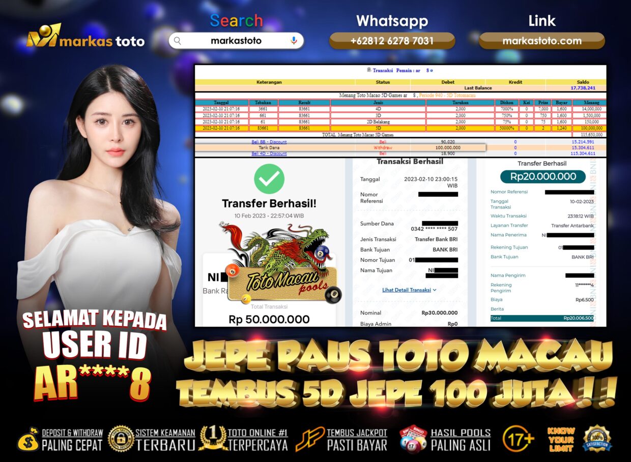 BUKTI PEMBAYARAN MEMBER JP TOGEL TOTO MACAU 5D DI MARKASTOTO USER ID AR8