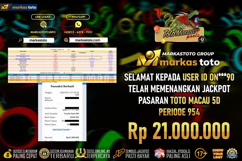 BUKTI PEMBAYARAN MEMBER JP TOGEL TOTO MACAU 5D DI MARKASTOTO USER ID ON90