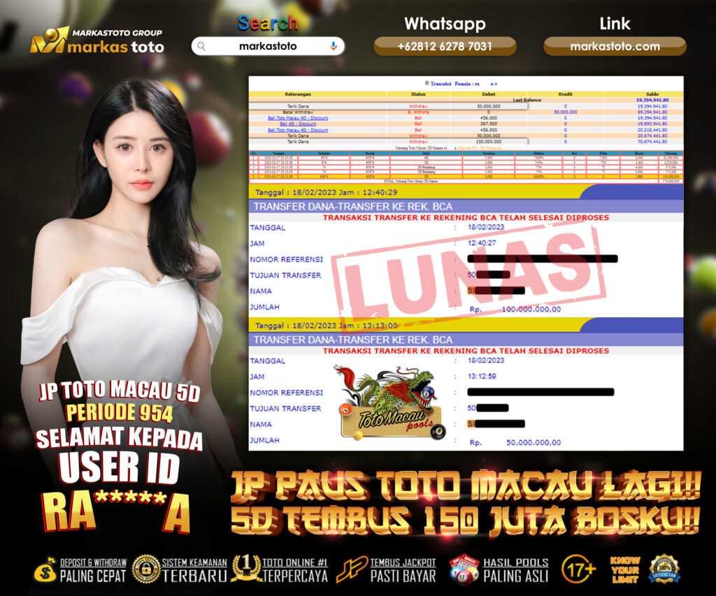 BUKTI PEMBAYARAN MEMBER JP TOGEL TOTO MACAU 5D DI MARKASTOTO USER ID RAA