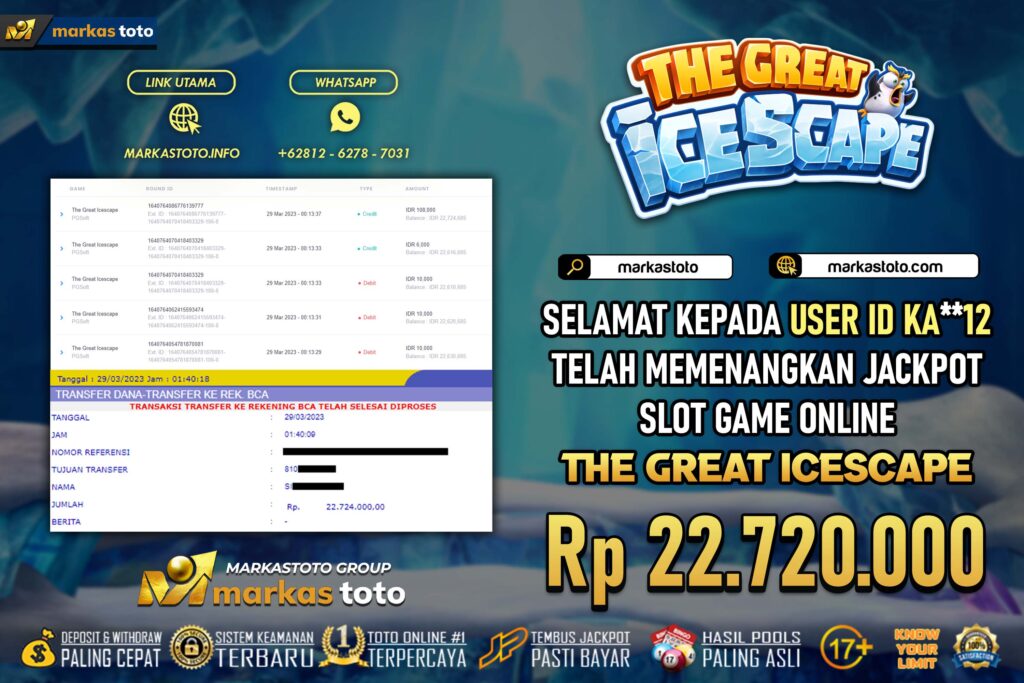 BUKTI PEMBAYARAN MEMBER JP SLOT PG SOFT THE GREAT ICESCAPE DI MARKASTOTO USER ID KA12