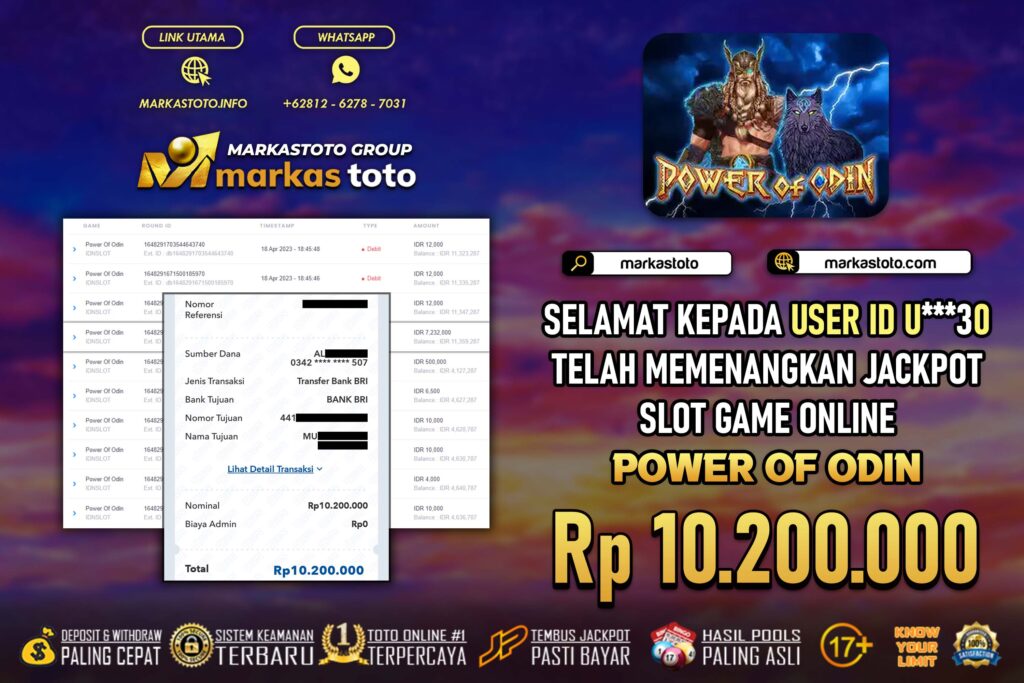 BUKTI PEMBAYARAN MEMBER JP IDN SLOT POWER OF ODIN DI MARKASTOTO USER ID U30