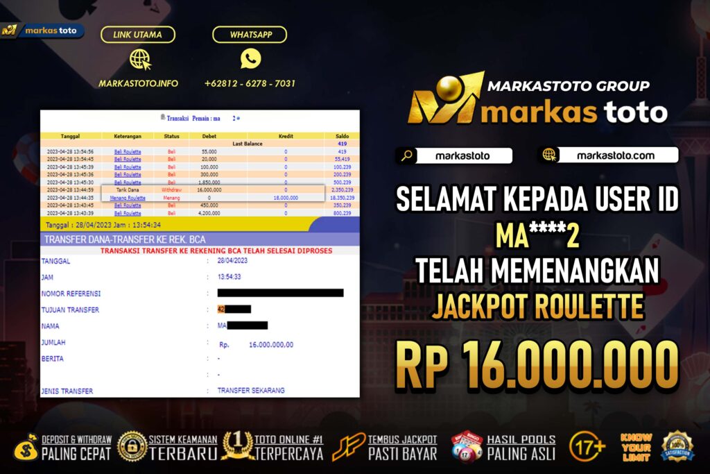 BUKTI PEMBAYARAN MEMBER JP LIVE CASINO DI MARKASTOTO USER ID MA2