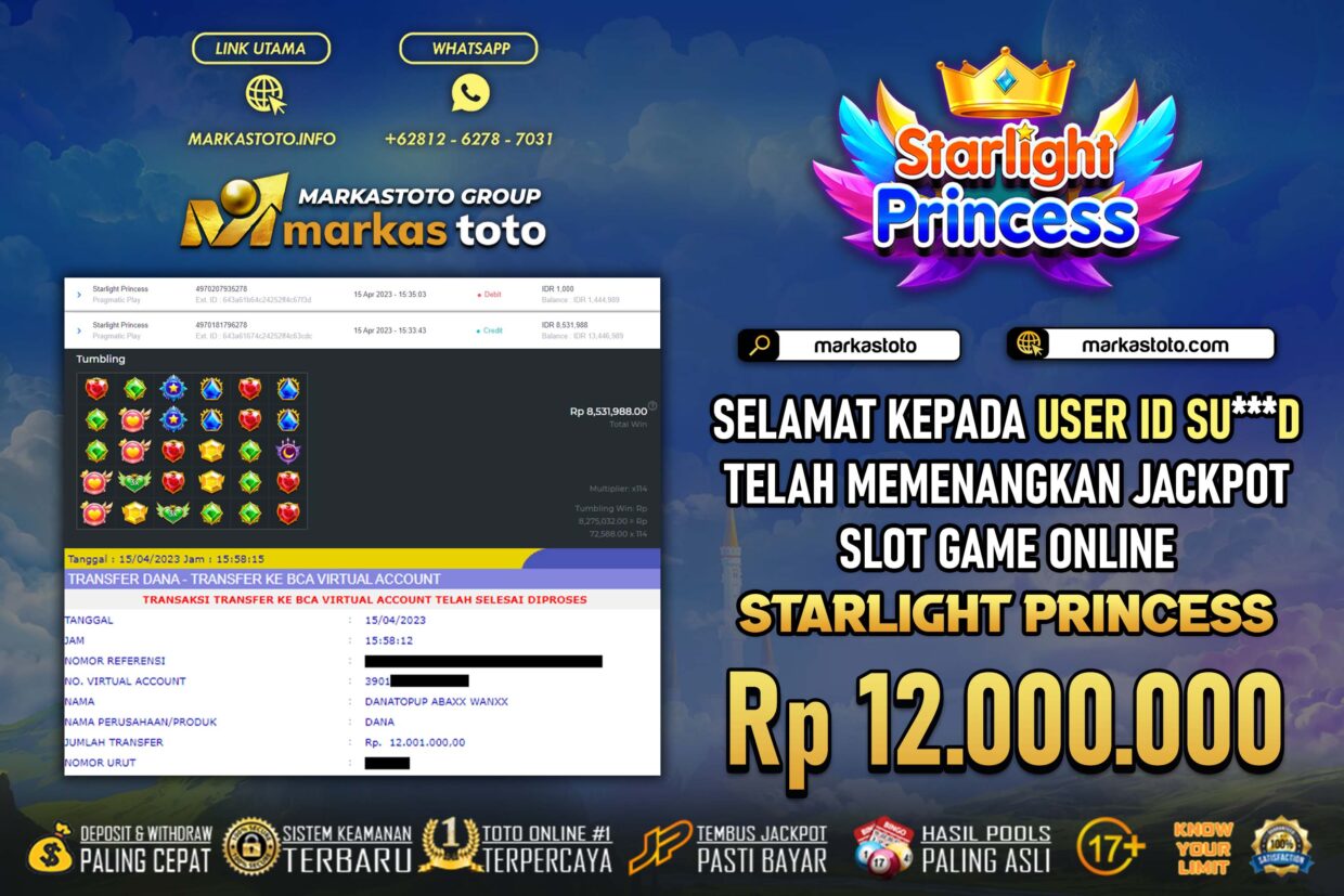 BUKTI PEMBAYARAN MEMBER JP SLOT PRAGMATIC STARLIGHT PRINCESS DI MARKASTOTO USER ID SUD