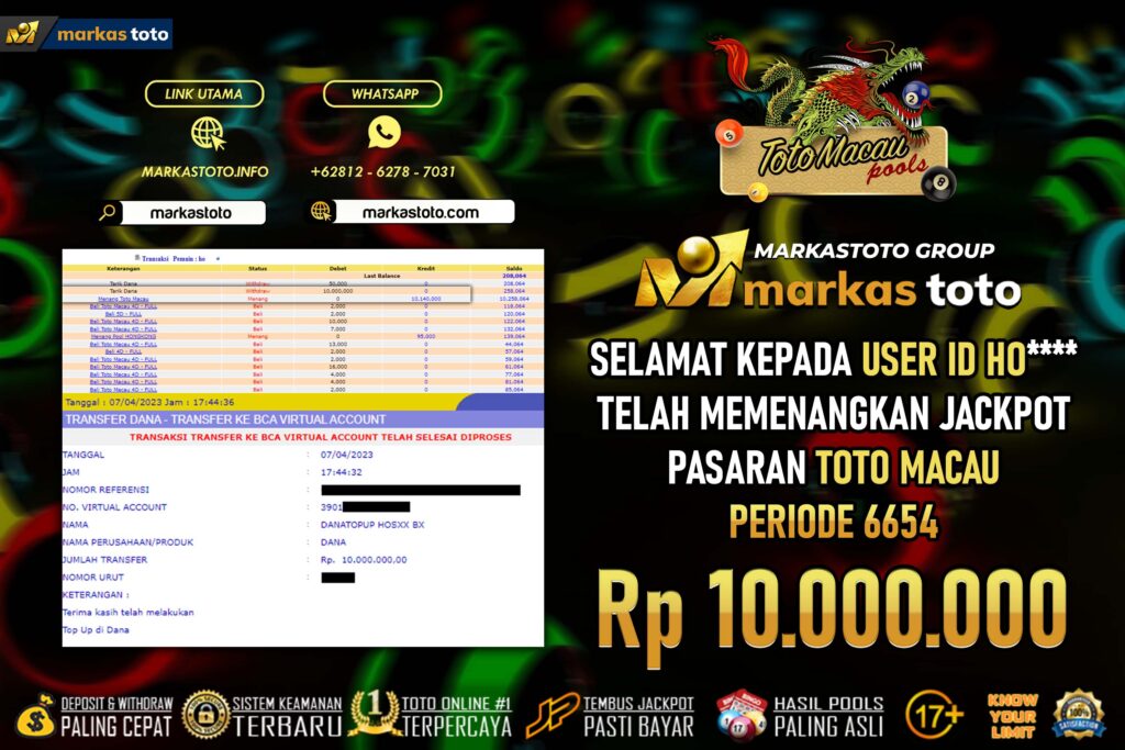 BUKTI PEMBAYARAN MEMBER JP TOGEL TOTO MACAU DI MARKASTOTO USER ID HO