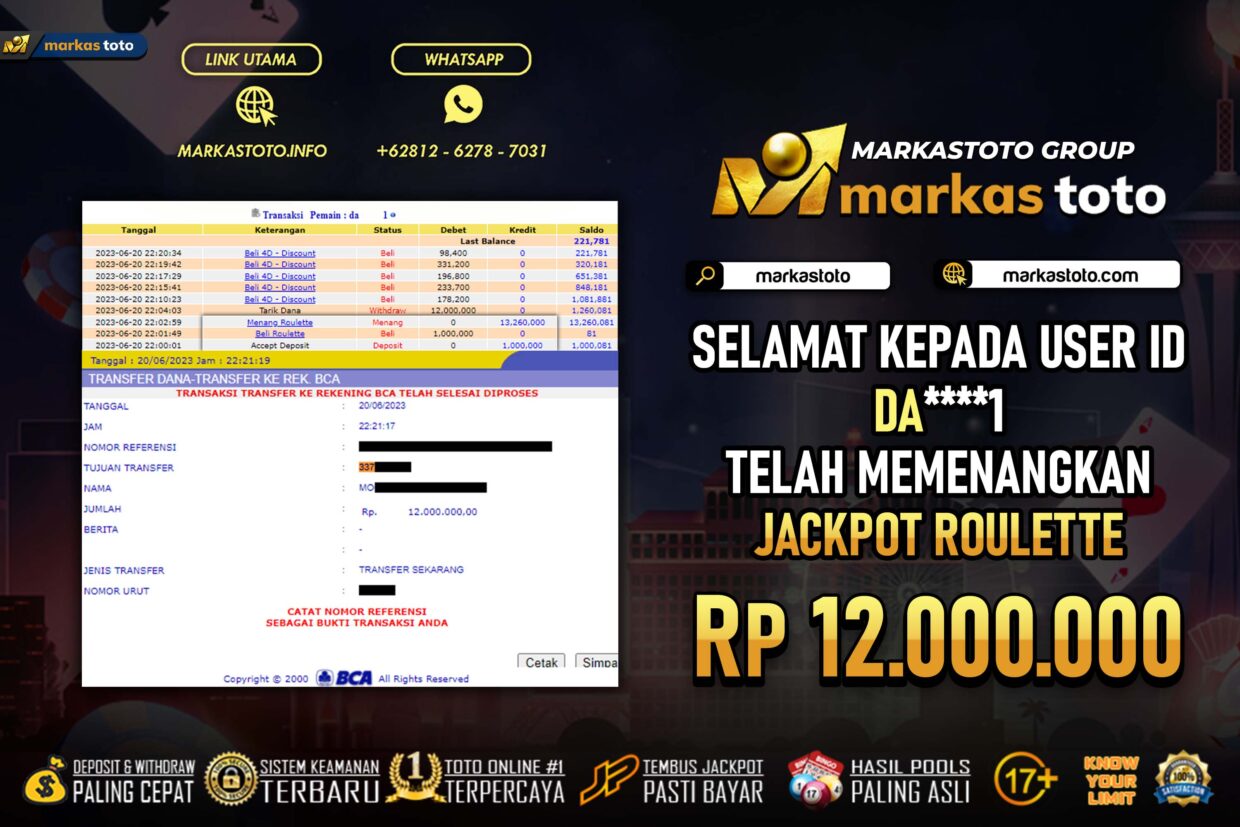 BUKTI PEMBAYARAN MEMBER JP LIVE CASINO DI MARKASTOTO USER ID DA1