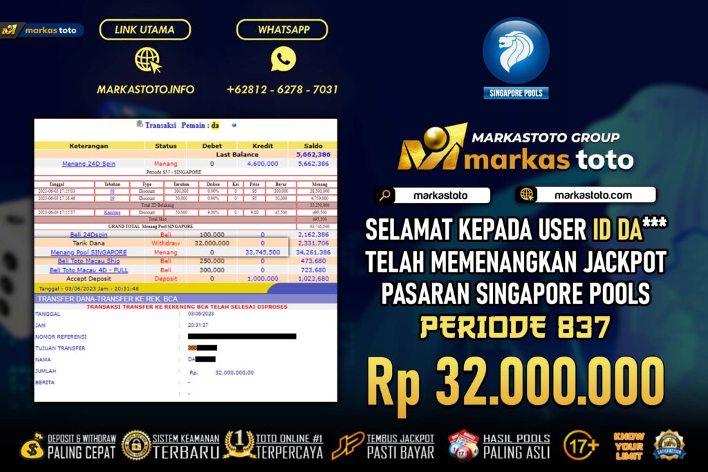 BUKTI PEMBAYARAN MEMBER JP TOGEL SGP DI MARKASTOTO USER ID DA