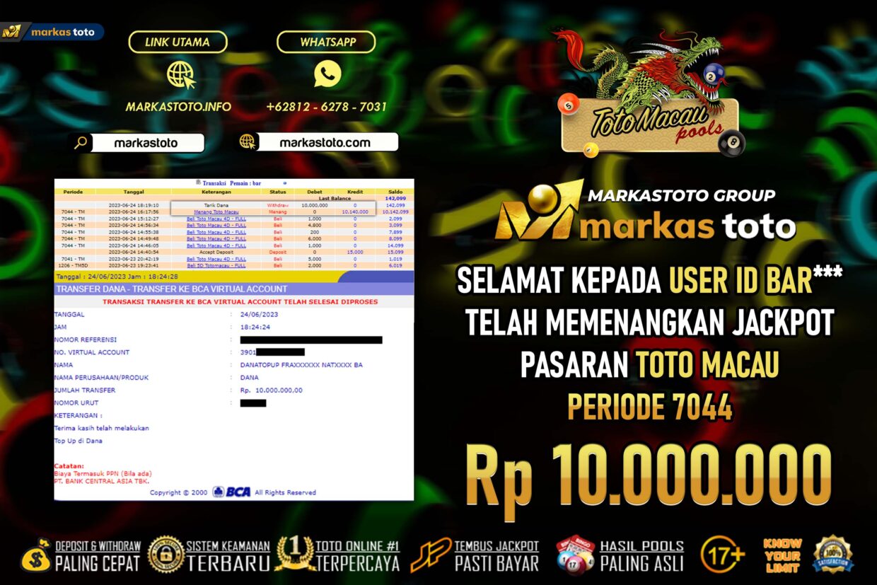 BUKTI PEMBAYARAN MEMBER JP TOGEL TOTO MACAU DI MARKASTOTO USER ID BAR