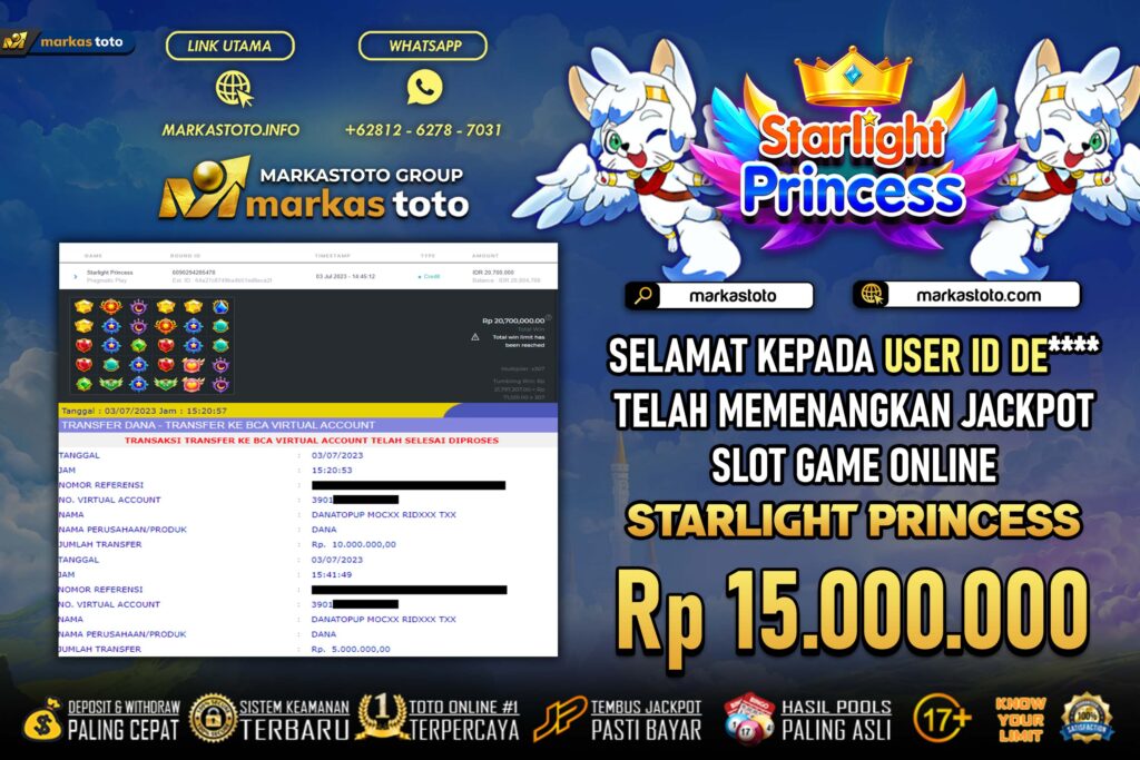 BUKTI PEMBAYARAN MEMBER JP SLOT PRAGMATIC STARLIGHT PRINCESS DI MARKASTOTO USER ID DE