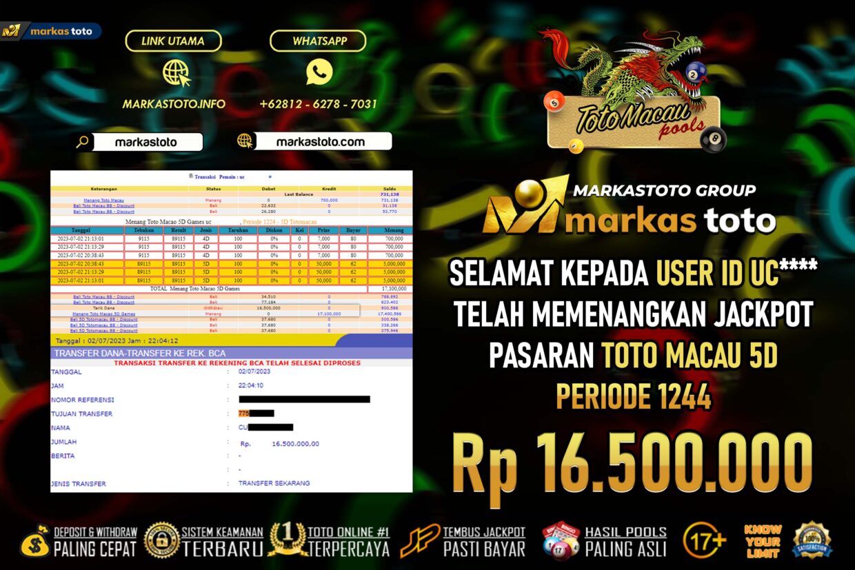 BUKTI PEMBAYARAN MEMBER JP TOGEL TOTO MACAU 5D DI MARKASTOTO USER ID UC