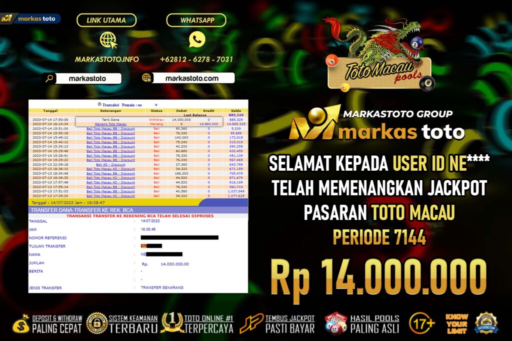 BUKTI PEMBAYARAN MEMBER JP TOGEL TOTO MACAU DI MARKASTOTO USER ID NE