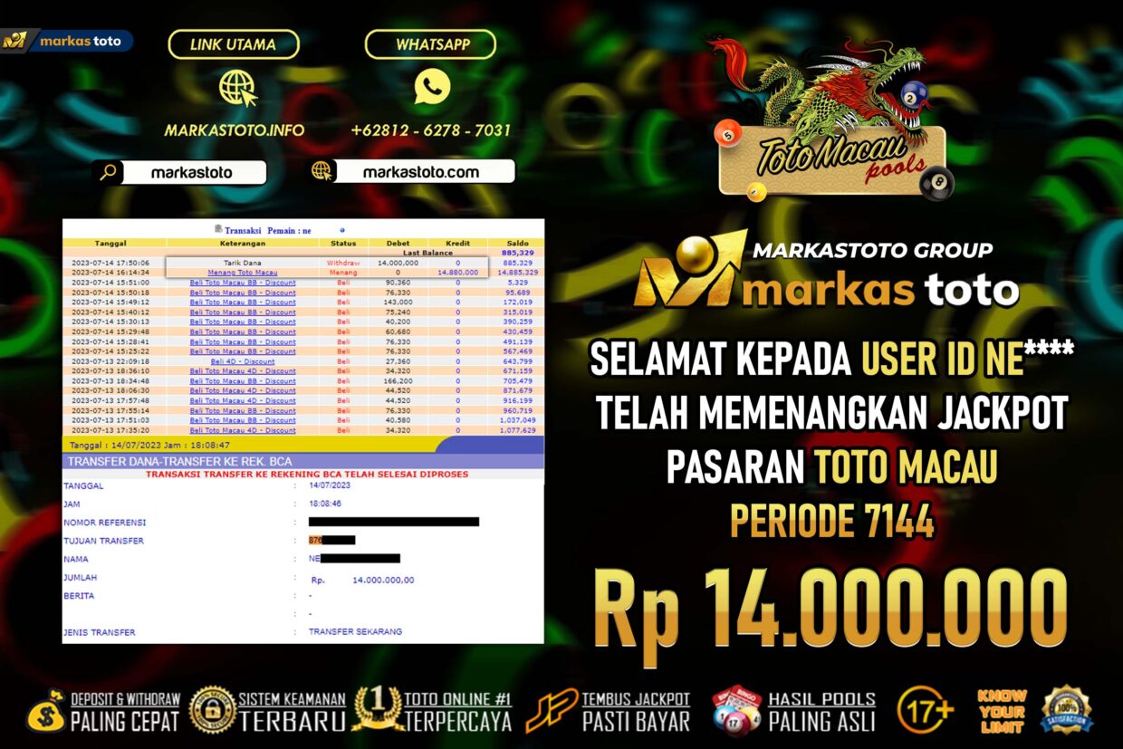 BUKTI PEMBAYARAN MEMBER JP TOGEL TOTO MACAU DI MARKASTOTO USER ID NE