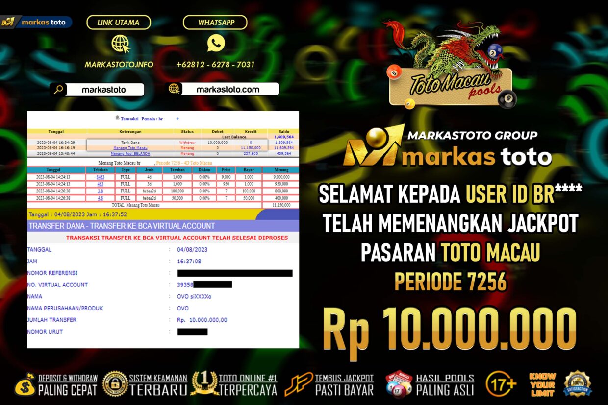 BUKTI PEMBAYARAN MEMBER JP TOGEL TOTO MACAU DI MARKASTOTO USER ID BR