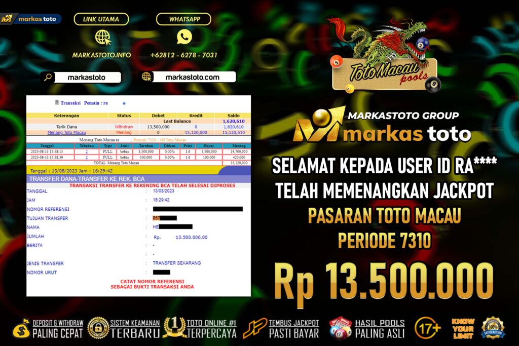 BUKTI PEMBAYARAN MEMBER JP TOGEL TOTO MACAU DI MARKASTOTO USER ID RA