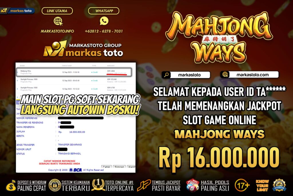 BUKTI PEMBAYARAN MEMBER JP SLOT PG SOFT MAHJONG WAYS DI MARKASTOTO USER ID TA