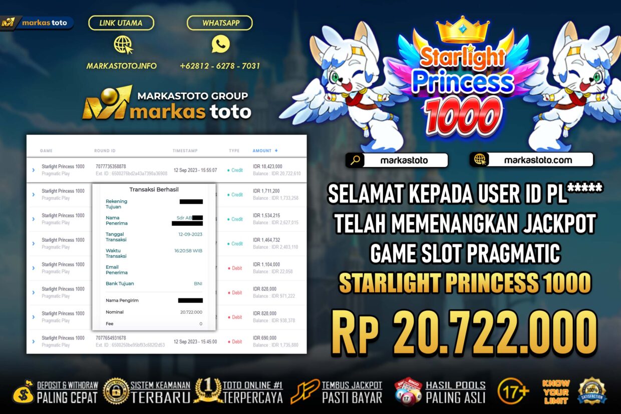 BUKTI PEMBAYARAN MEMBER JP SLOT PRAGMATIC STARLIGHT PRINCESS 1000 DI MARKASTOTO USER ID PL