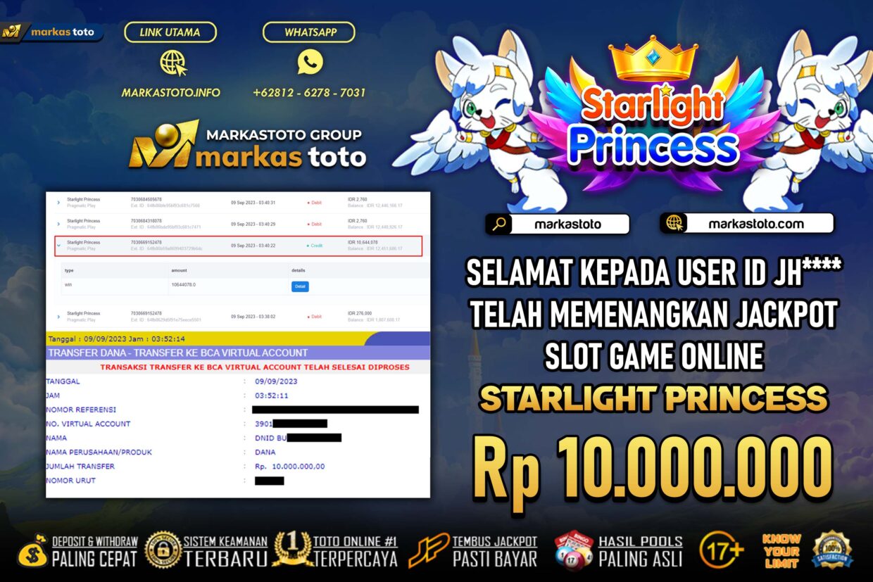 BUKTI PEMBAYARAN MEMBER JP SLOT PRAGMATIC STARLIGHT PRINCESS DI MARKASTOTO USER ID JH