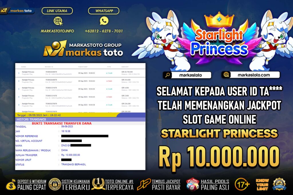 BUKTI PEMBAYARAN MEMBER JP SLOT PRAGMATIC STARLIGHT PRINCESS DI MARKASTOTO USER ID TA