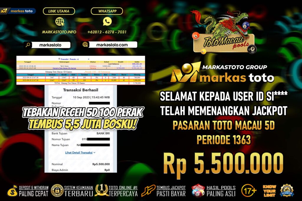 BUKTI PEMBAYARAN MEMBER JP TOGEL TOTO MACAU 5D DI MARKASTOTO USER ID SI