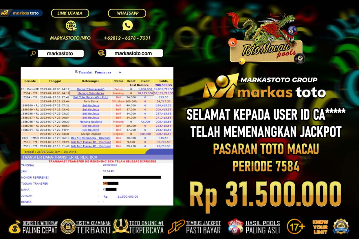 BUKTI PEMBAYARAN MEMBER JP TOGEL TOTO MACAU DI MARKASTOTO USER ID CA