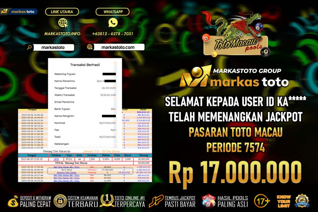 BUKTI PEMBAYARAN MEMBER JP TOGEL TOTO MACAU DI MARKASTOTO USER ID KA