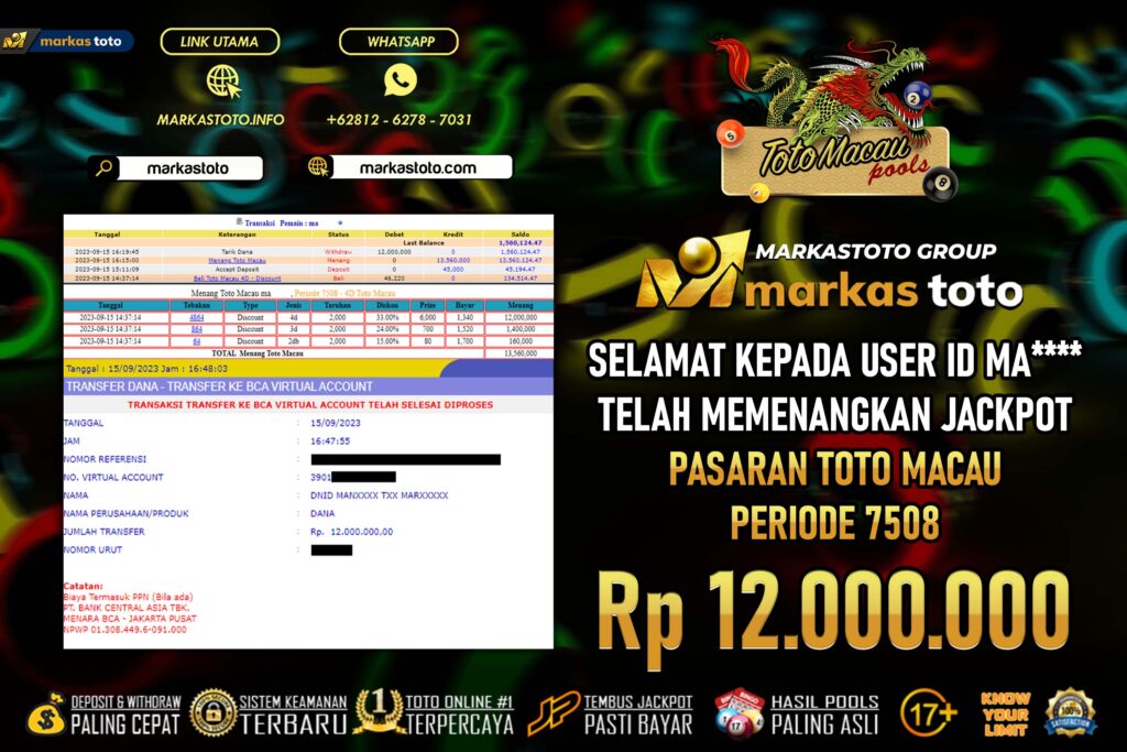 BUKTI PEMBAYARAN MEMBER JP TOGEL TOTO MACAU DI MARKASTOTO USER ID MA